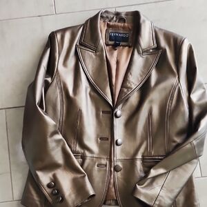 Bernardo Women's Large Gold/Bronze Leather Blazer Jacket